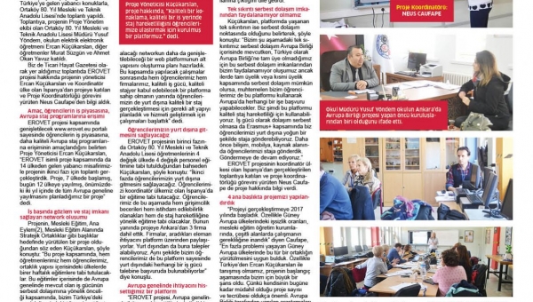 EROVET Projesi'nde iş başında öğrenme amaçlanıyor